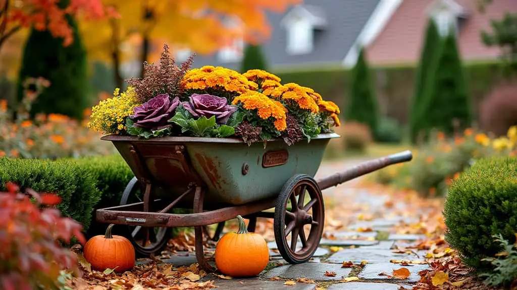 wheelbarrow fall garden decor