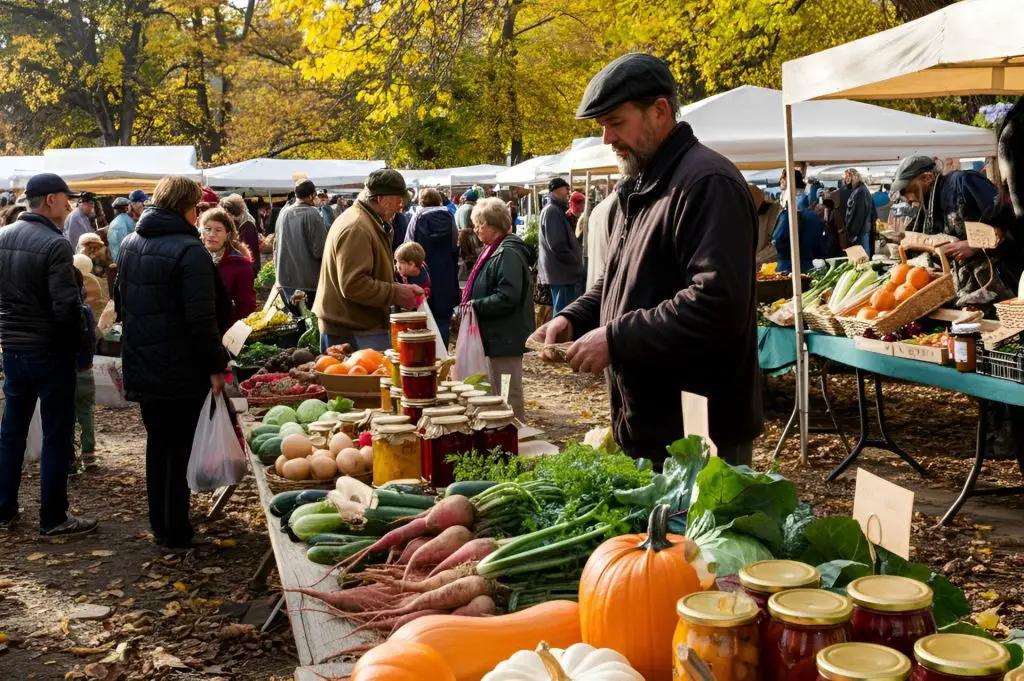 Farmers market selling produce and homemade goods