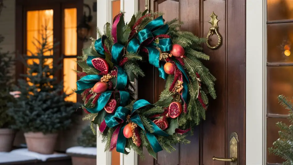 Christmas wreath with hand-dyed silk ribbons