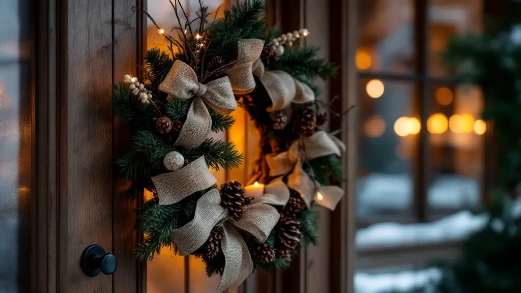 Christmas wreath with burlap ribbons