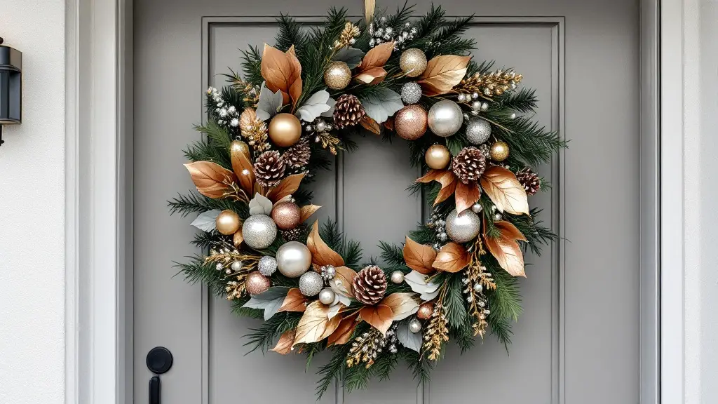 Christmas wreath with gold leaf decorations