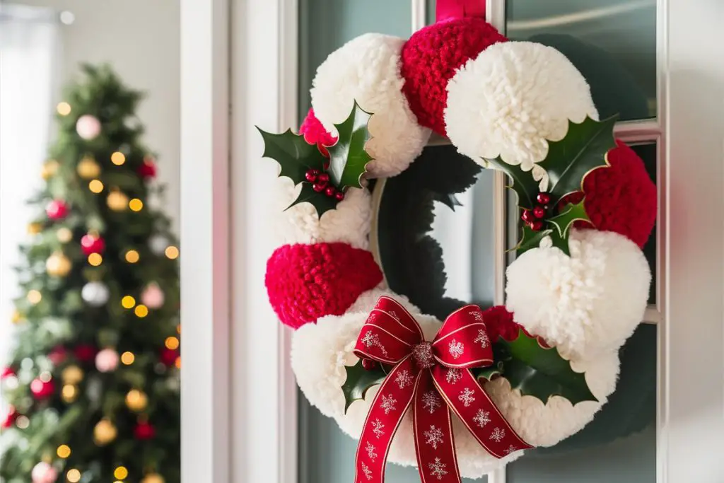 DIY Pom Pom Door Wreath for Christmas