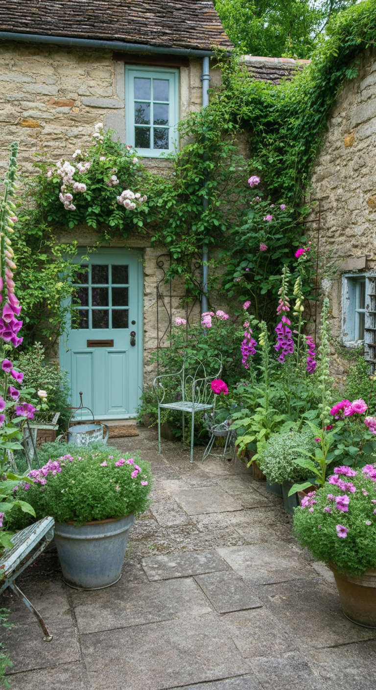 Cottage-Style French Courtyard Garden