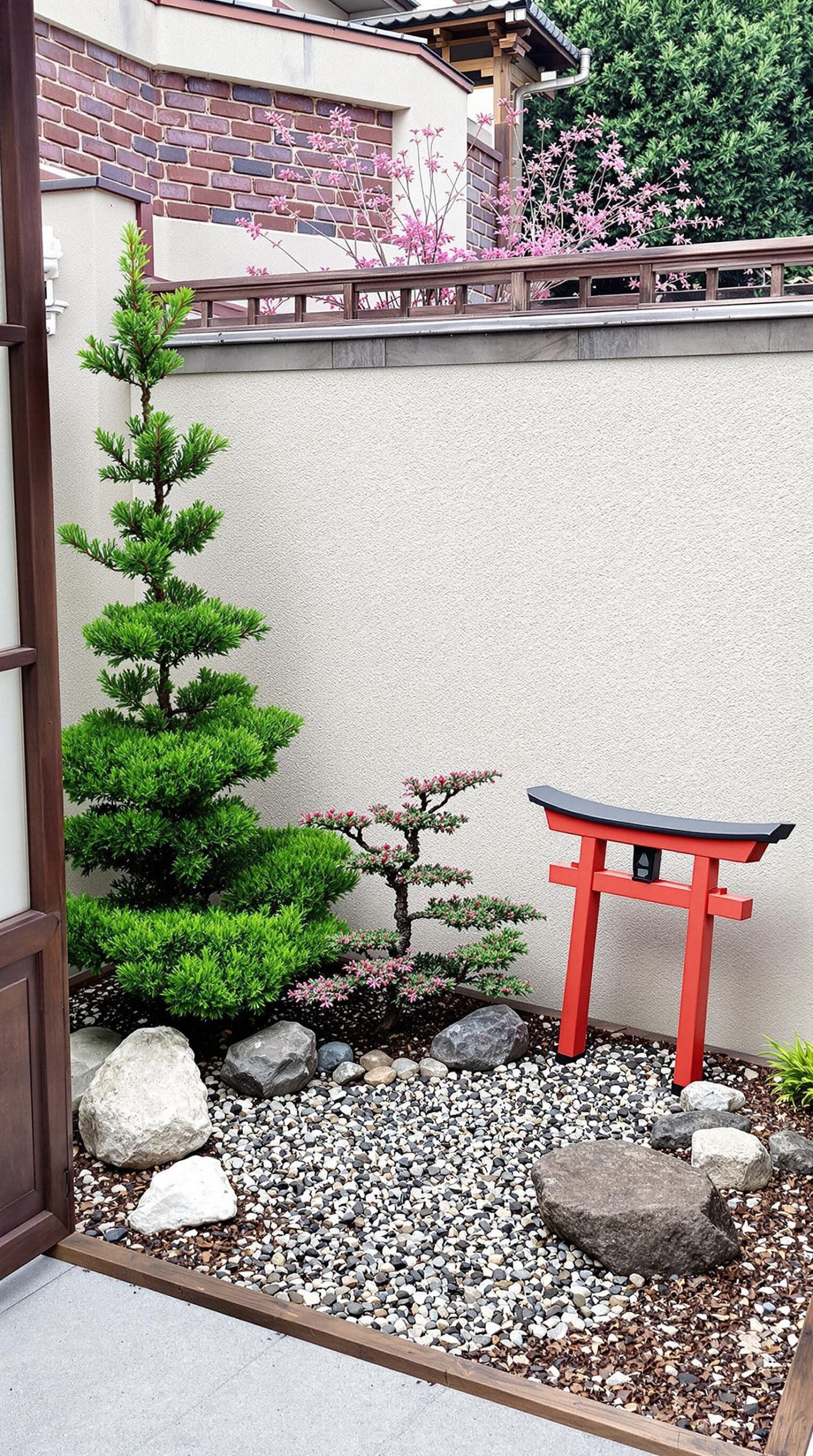 pruned juniper, and miniature torii gate