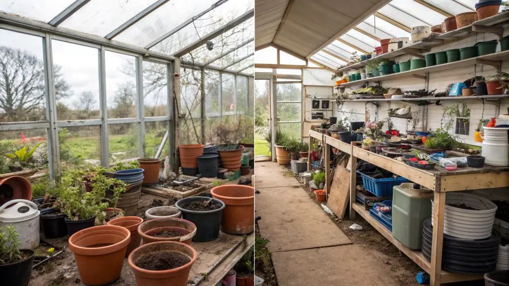  tiered metal shelves holding seedling trays