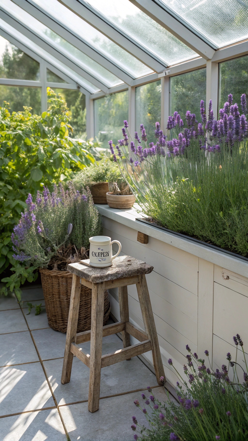 a small stool or cushion near fragrant plants 