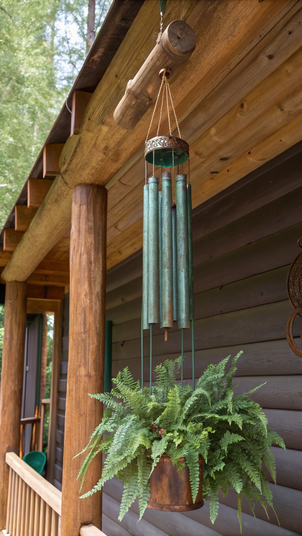 Weathered copper tube wind chime