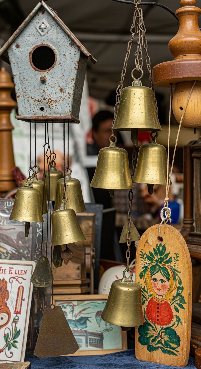 Collection of potential vintage finds at a flea market stall