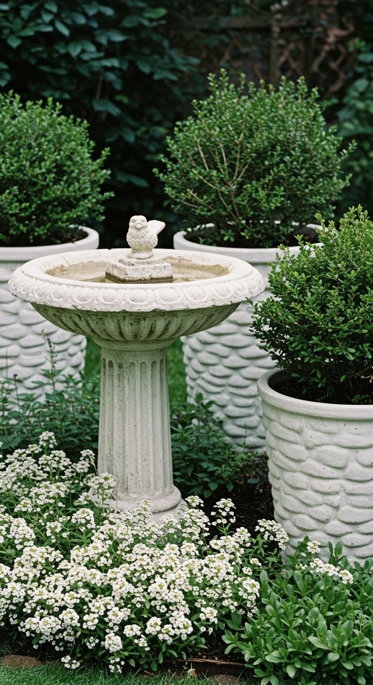 White stone birdbath