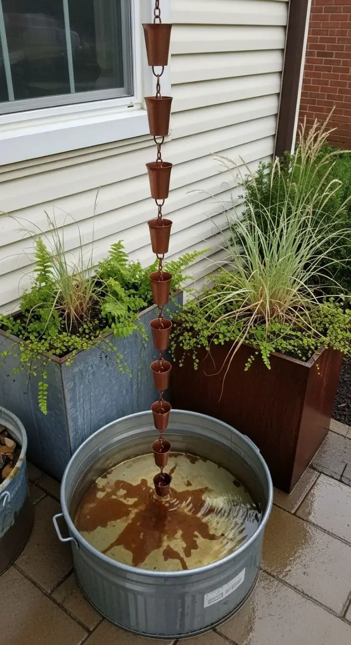 A copper rain chain