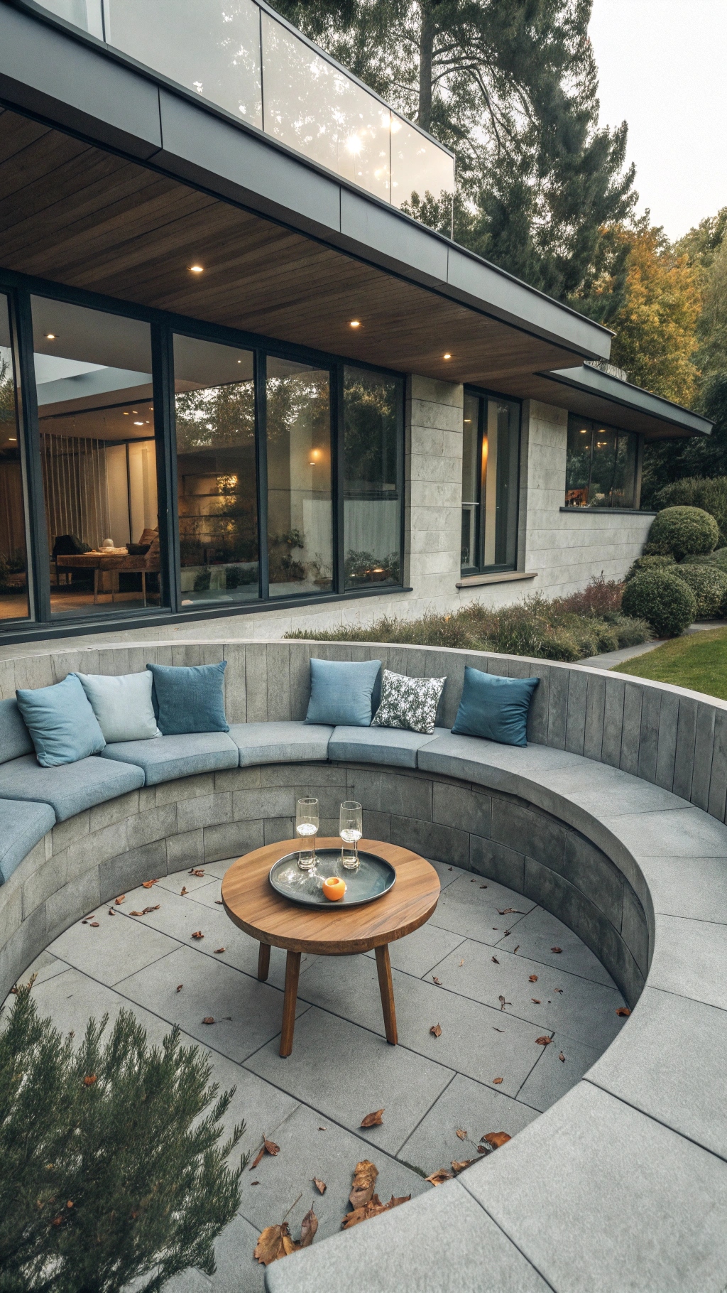 Circular sunken seating area on a patio