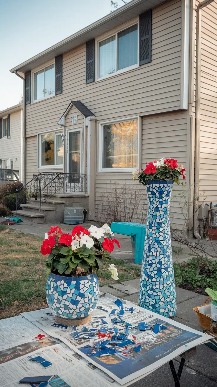 Making mosaic planting pot