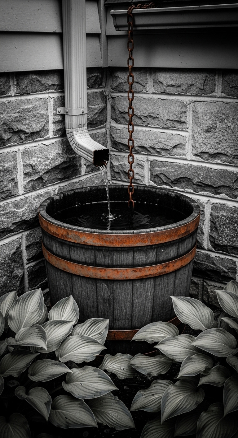 Barrel turned into a rain bucket