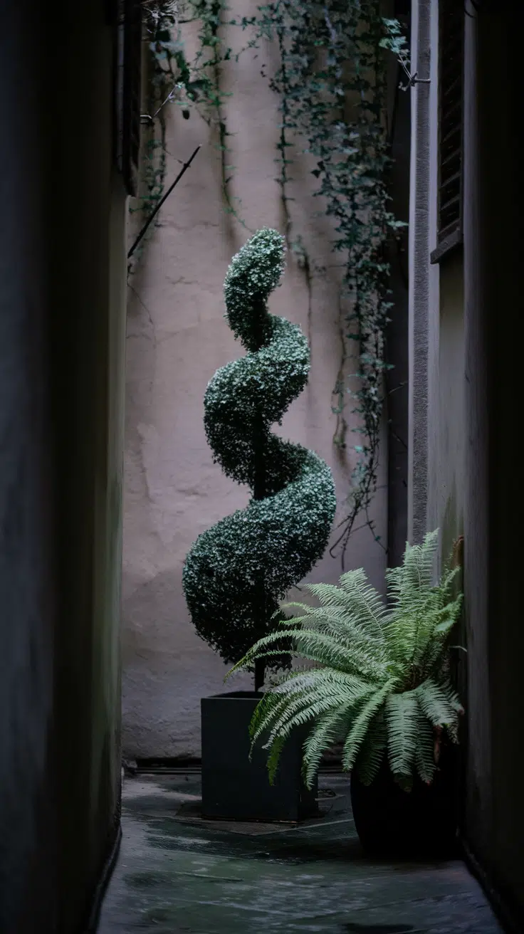 Artificial cypress tree and fern