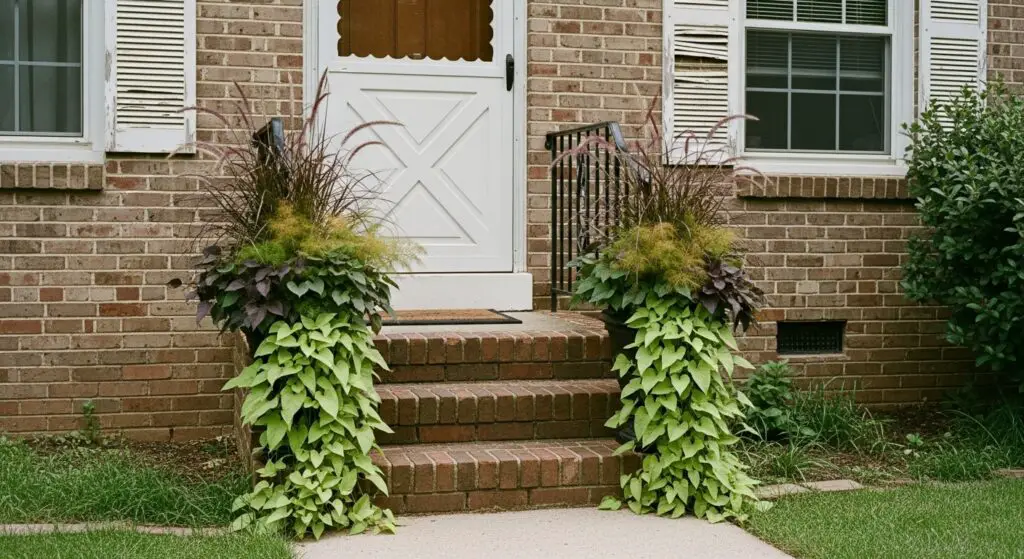 Bronze fennel, purple fountain grass, and cascading sweet potato vine
