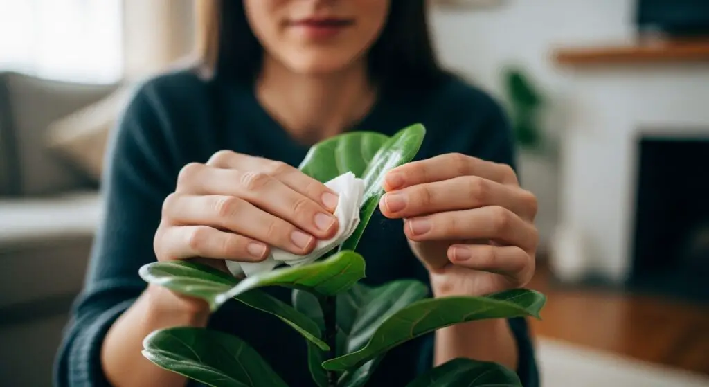 Cleaning fiddle leaf fig plant
