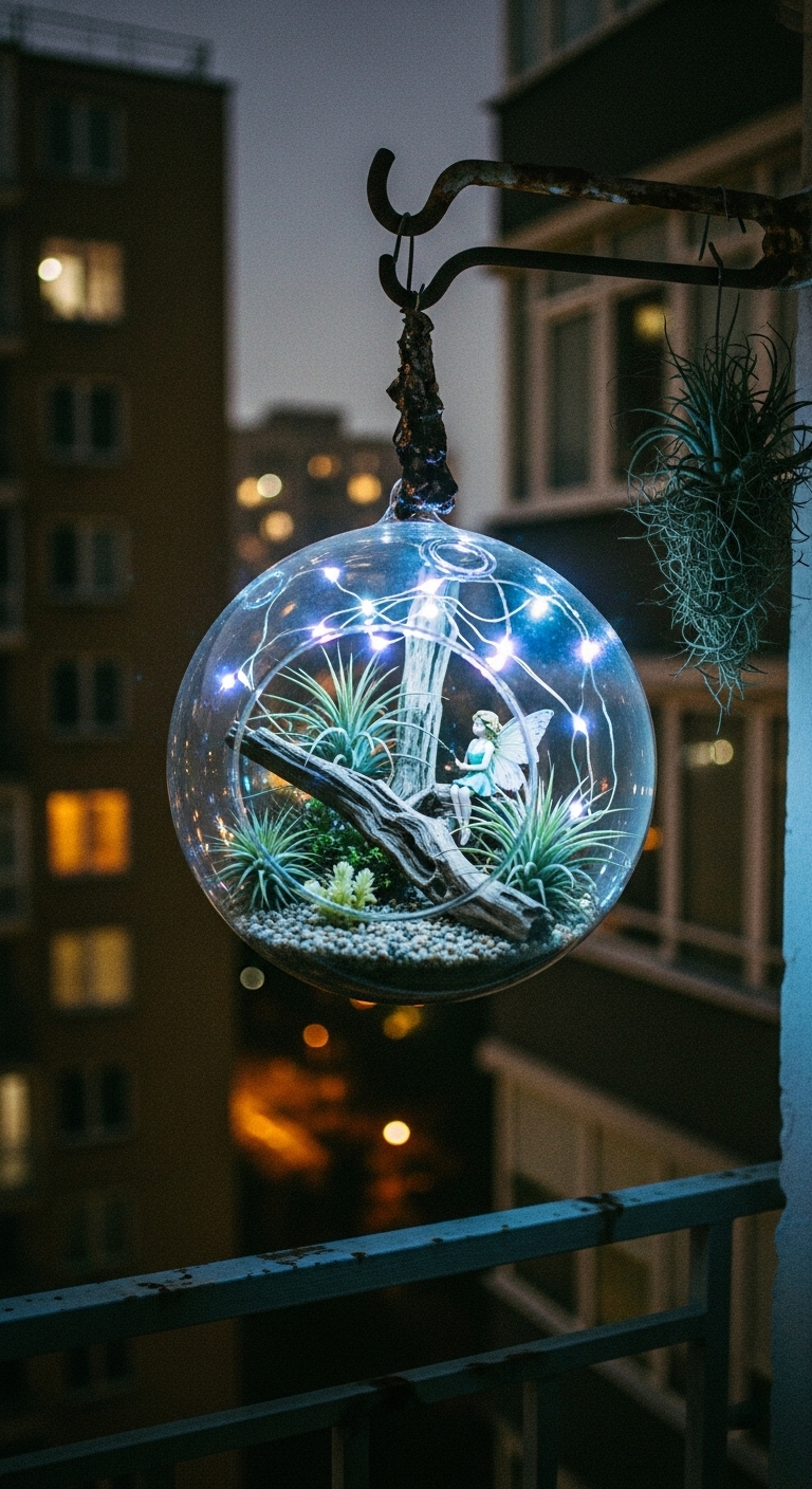 illuminated terrarium with fairy figurine