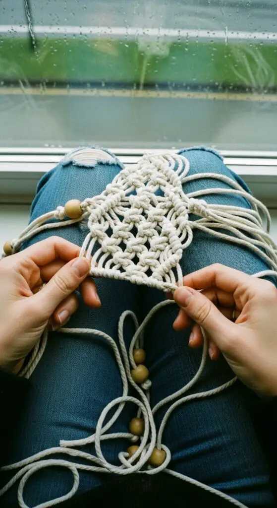 weaving a macramé plant hanger