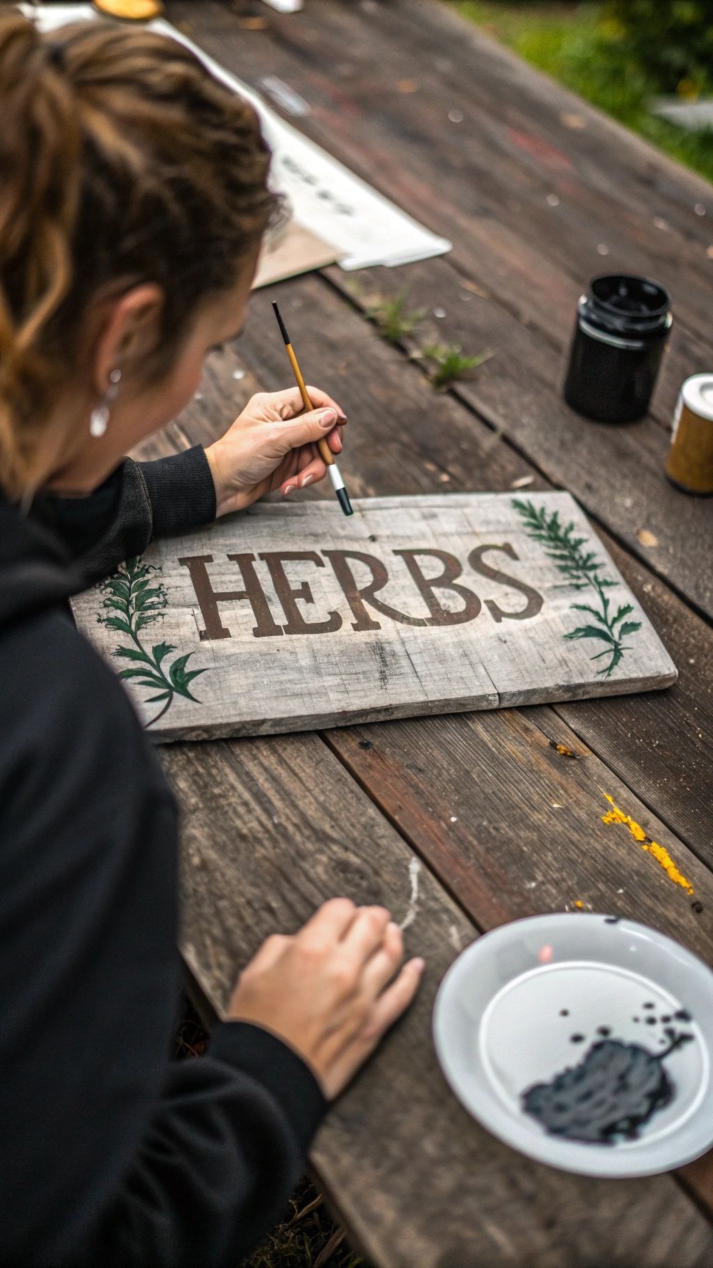 Hand painting a garden sign