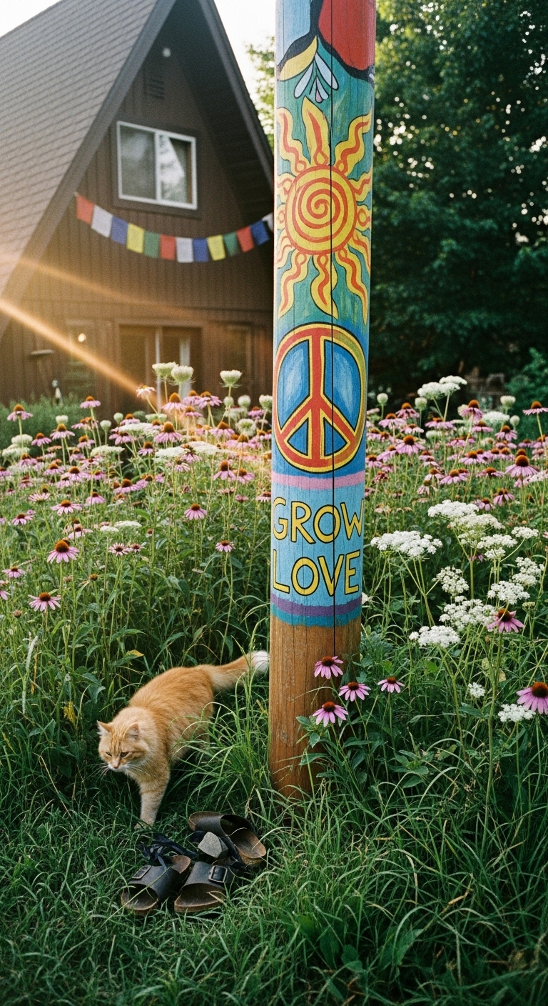tall wooden hand painted peace pole