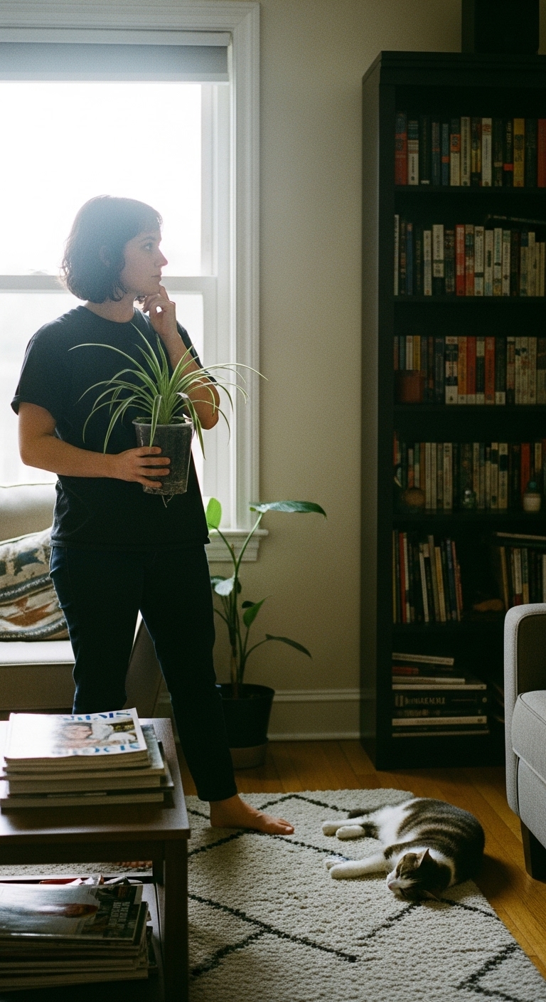 Women deciding on where to place a spider plant