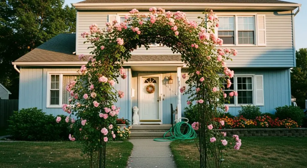 Archway of 'New Dawn' climbing roses