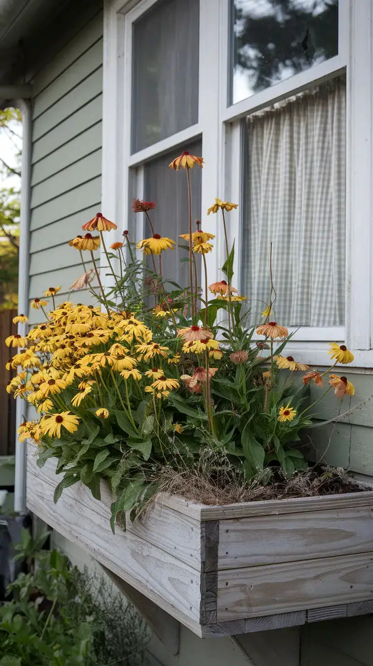 Rudbeckia 'Goldsturm' and taller Rudbeckia 'Cherokee Sunset'