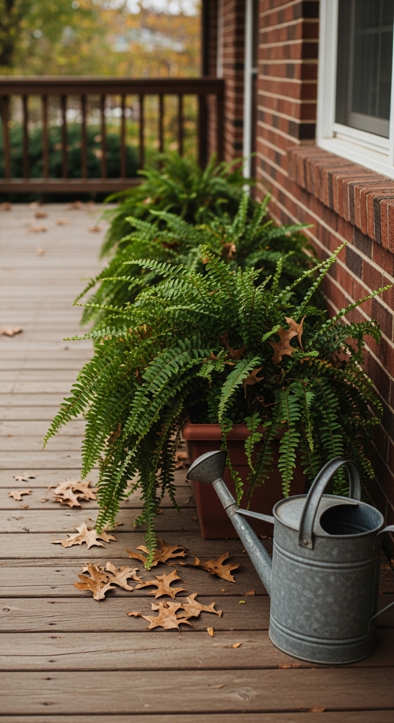 Shade fall planters with Crispy ferns