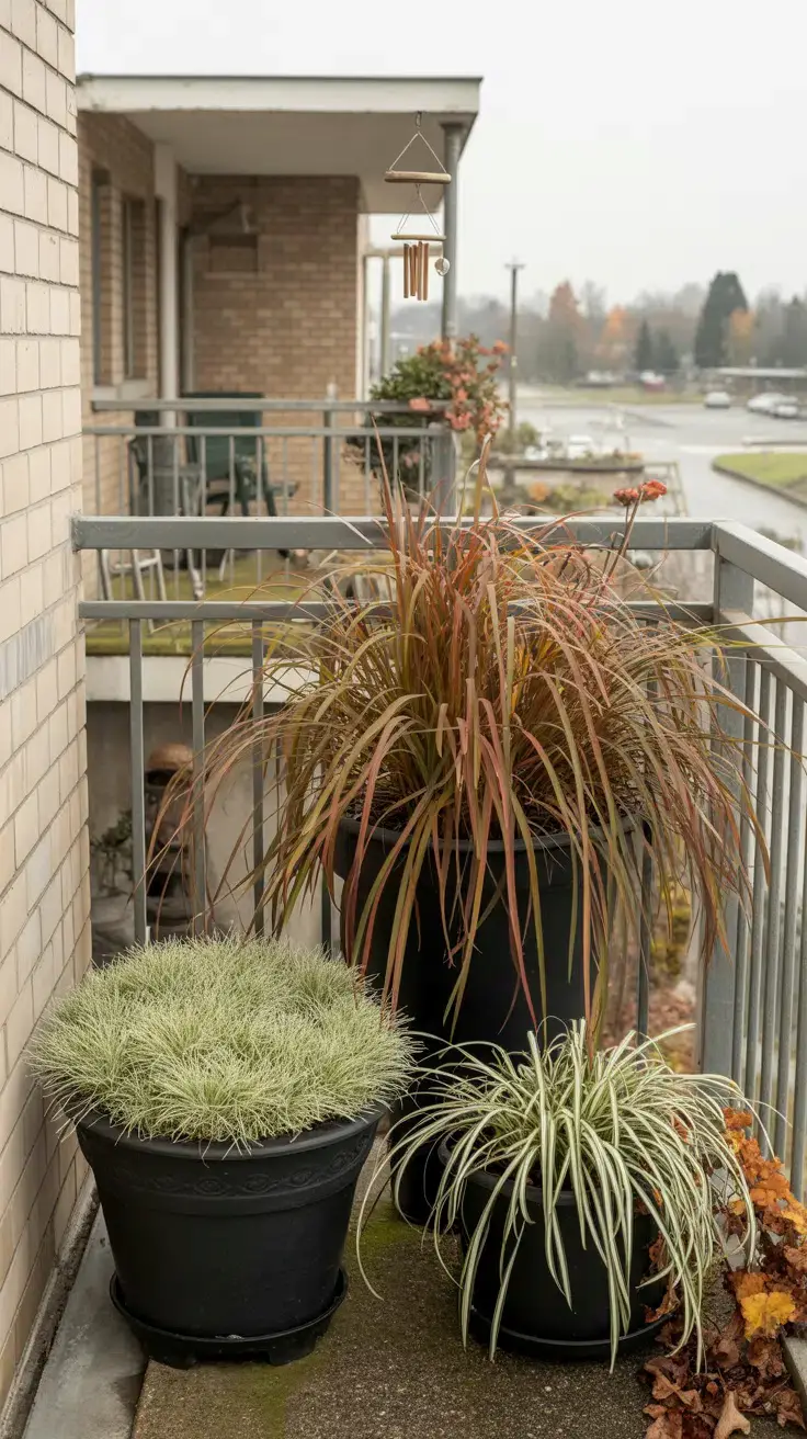 Shade fall planters with Carex vulpinoidea 'Ice Dance' Carex comans 'Frosted Curls' and Hakonechloa macra 'Beni-Kaze'