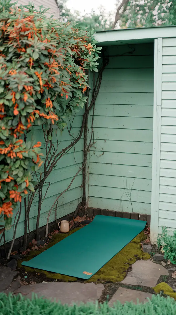 Neglected space in a corner of the backyard used for yoga