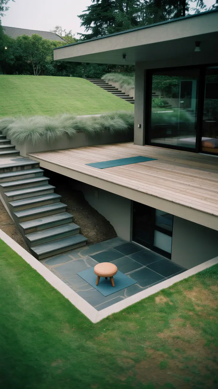 Modern split level garden with yoga and meditation zones