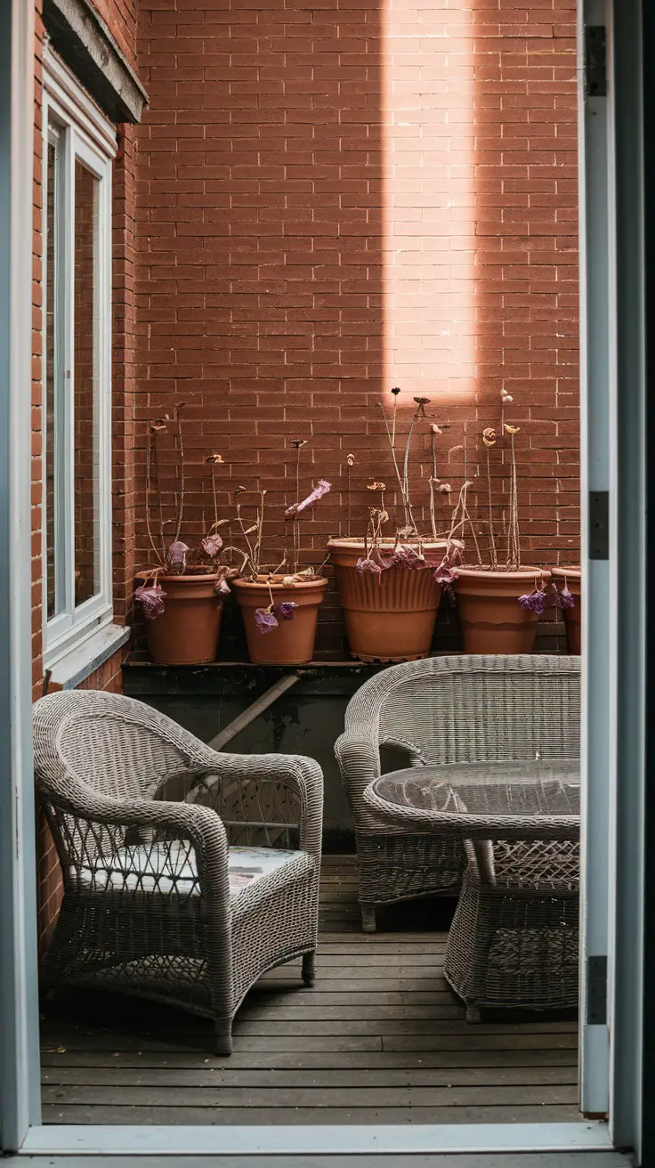 narrow cramped small back porch