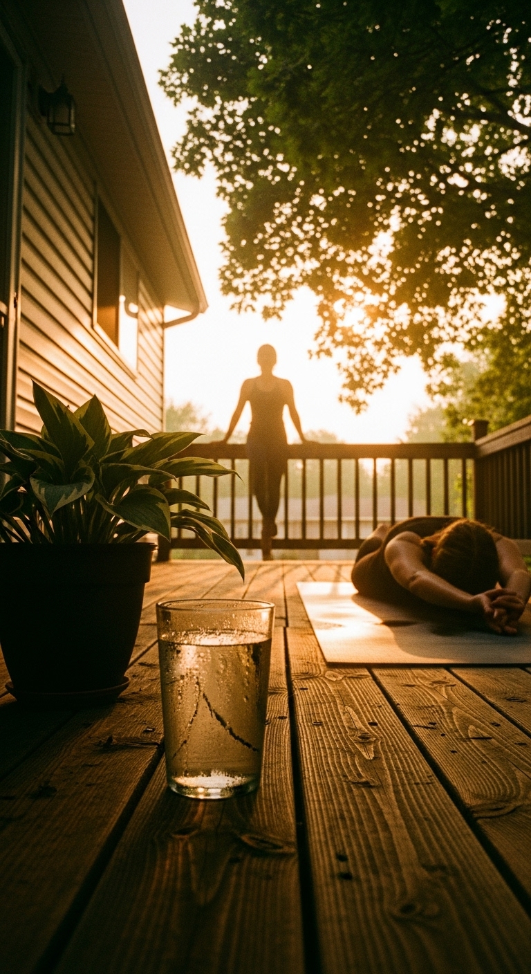 Late summer evening yoga session on the decking