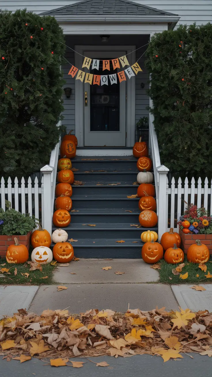 steps adorned with halloween pumpkins
