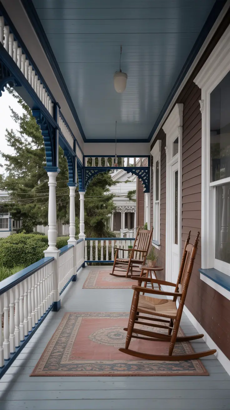 Refurbished A Victorian porch with ornate railings