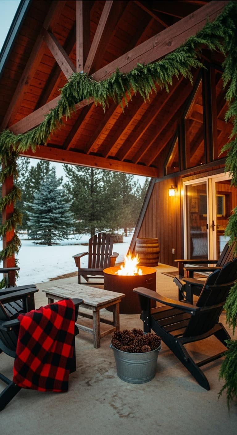 Christmas decorated patio ideas at a cozy cabin