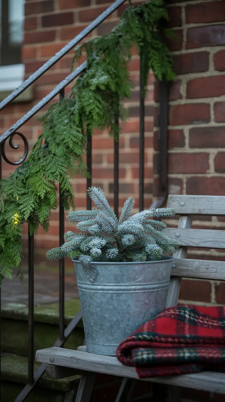 Christmas decorated patio ideas: mixing textures