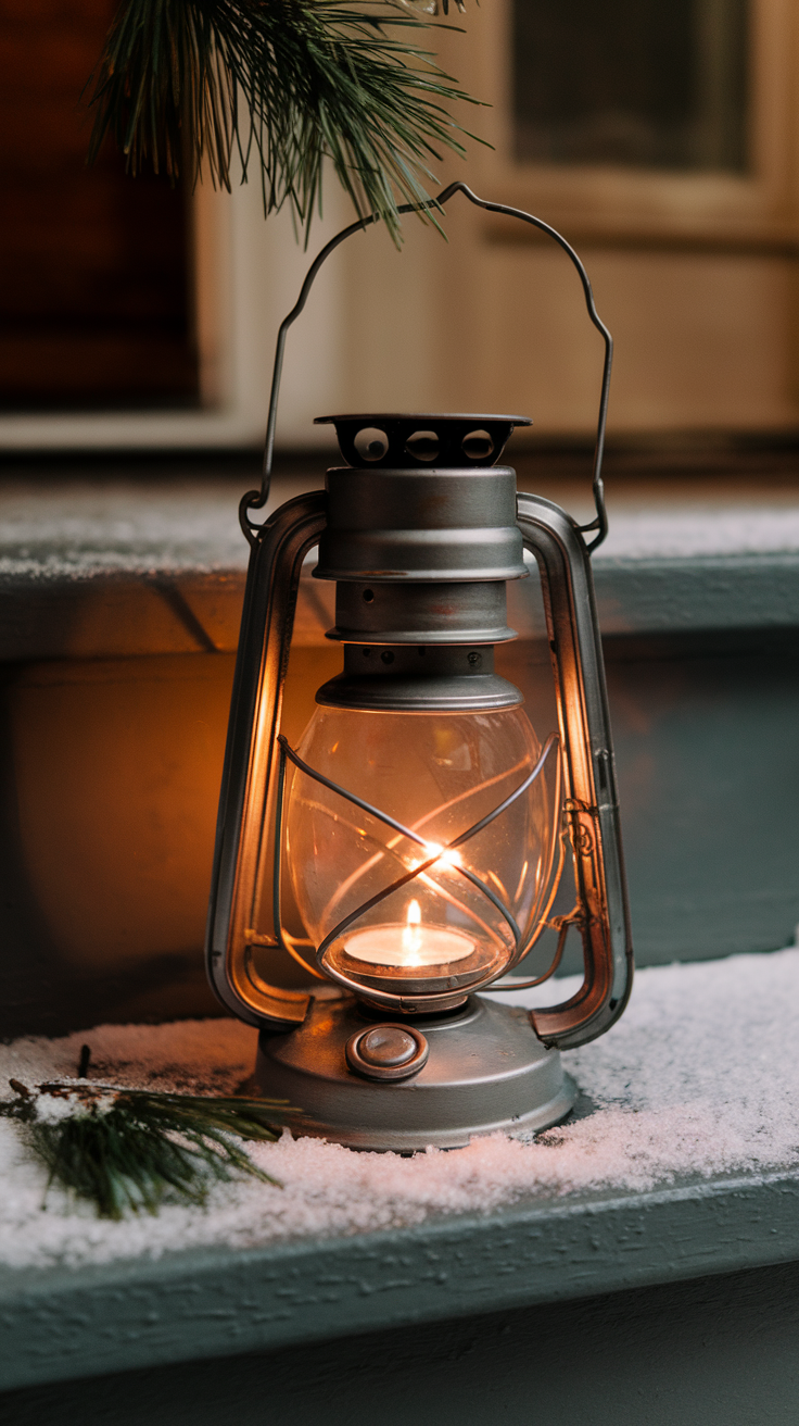 Vintage Christmas porch lantern with t light candle