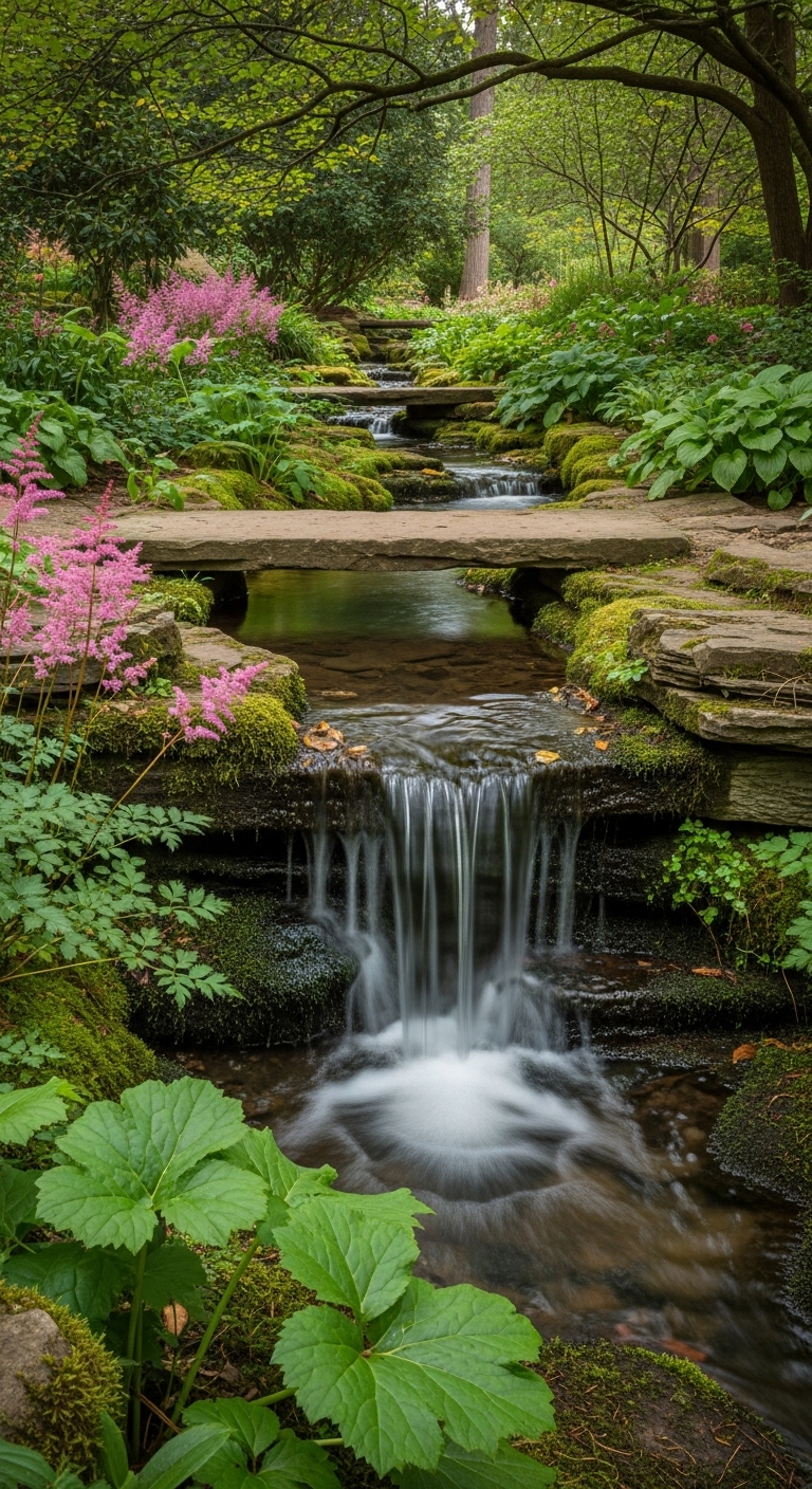 Backyard water feature: In ground stream with fall