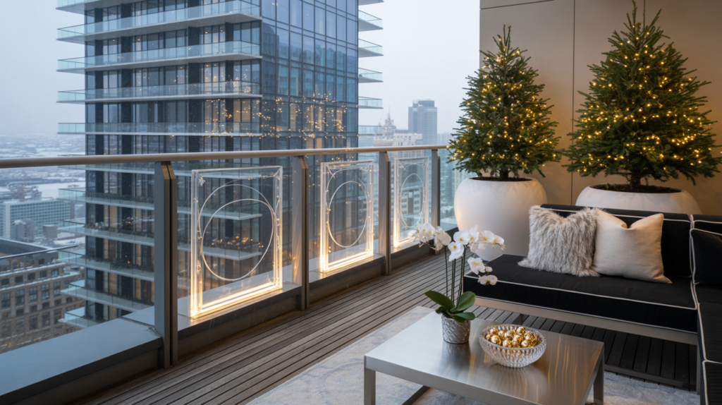 Expensive Christmas-Decorated Apartment Balcony