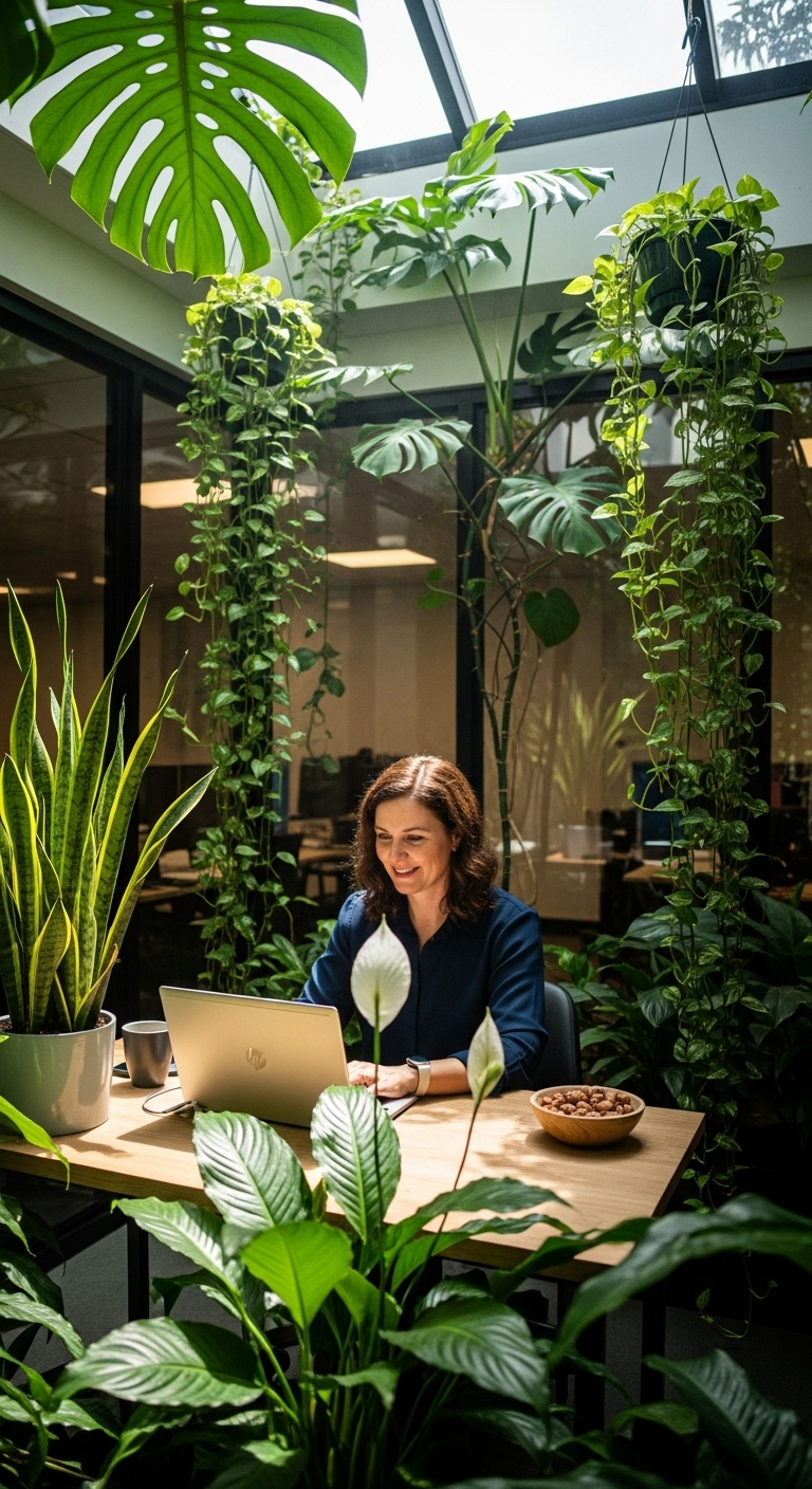 Working on a laptop in your indoor courtyard garden