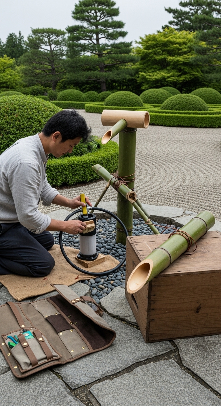Maintenance of Shishi-Odoshi Japanese Bamboo Fountain