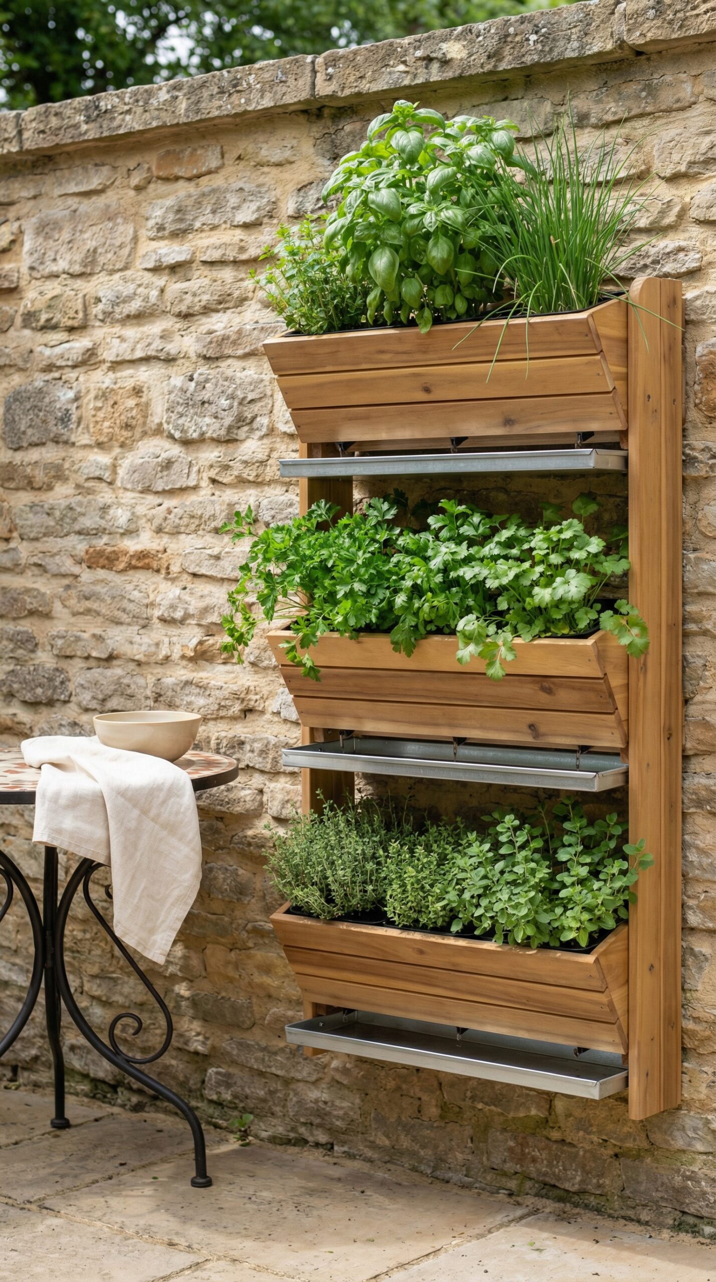 Vertical herb gardening: Tiered wall boxes