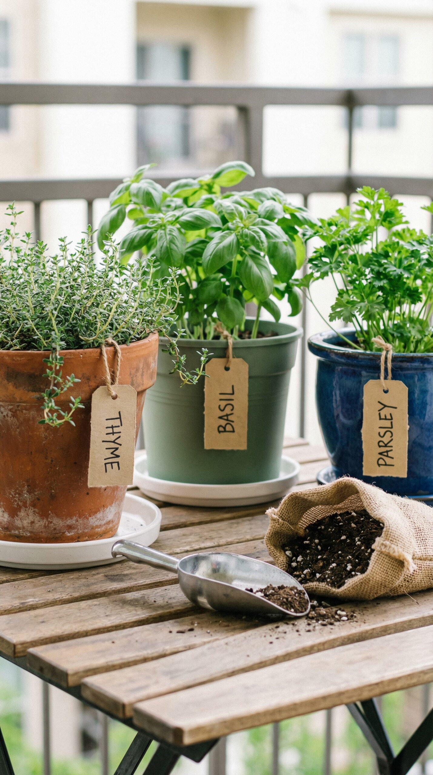 Urban herb gardening: containers for balconies