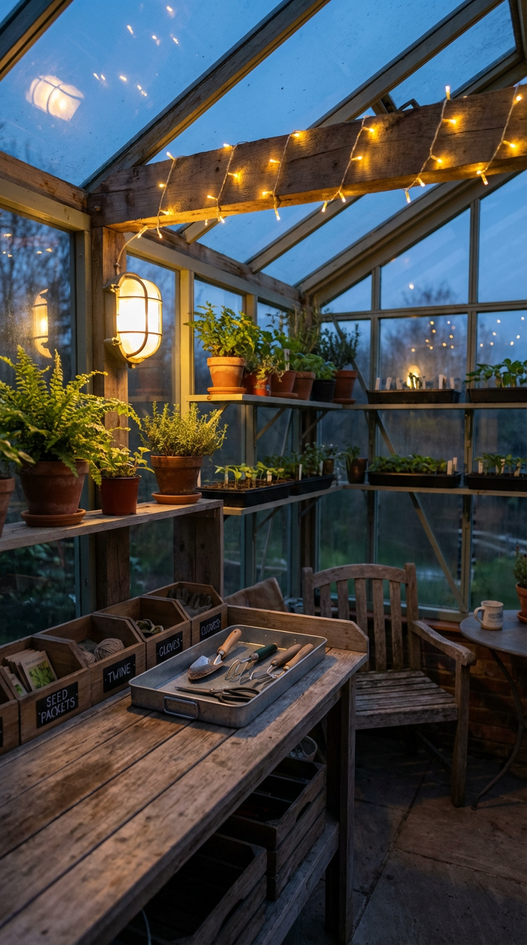 Greenhouse interior ideas: Warm lighting