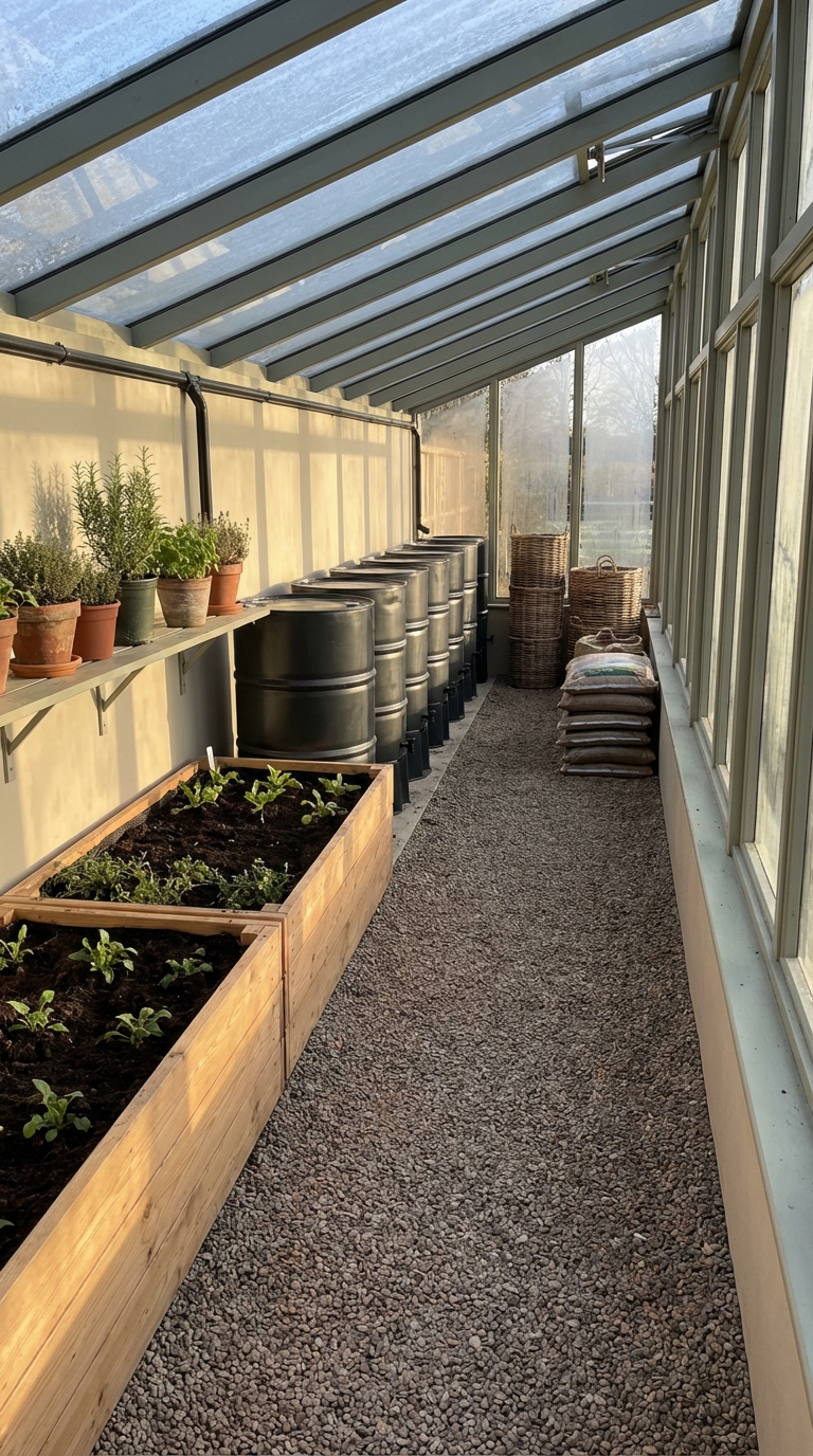 Heating a greenhouse in winter: placement barrels