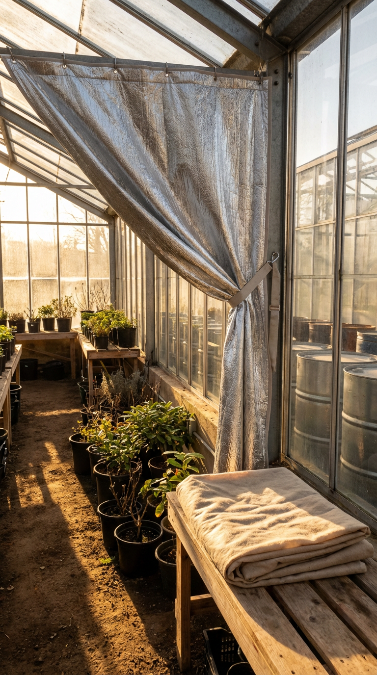 Heating a greenhouse in winter: nighttime insulation
