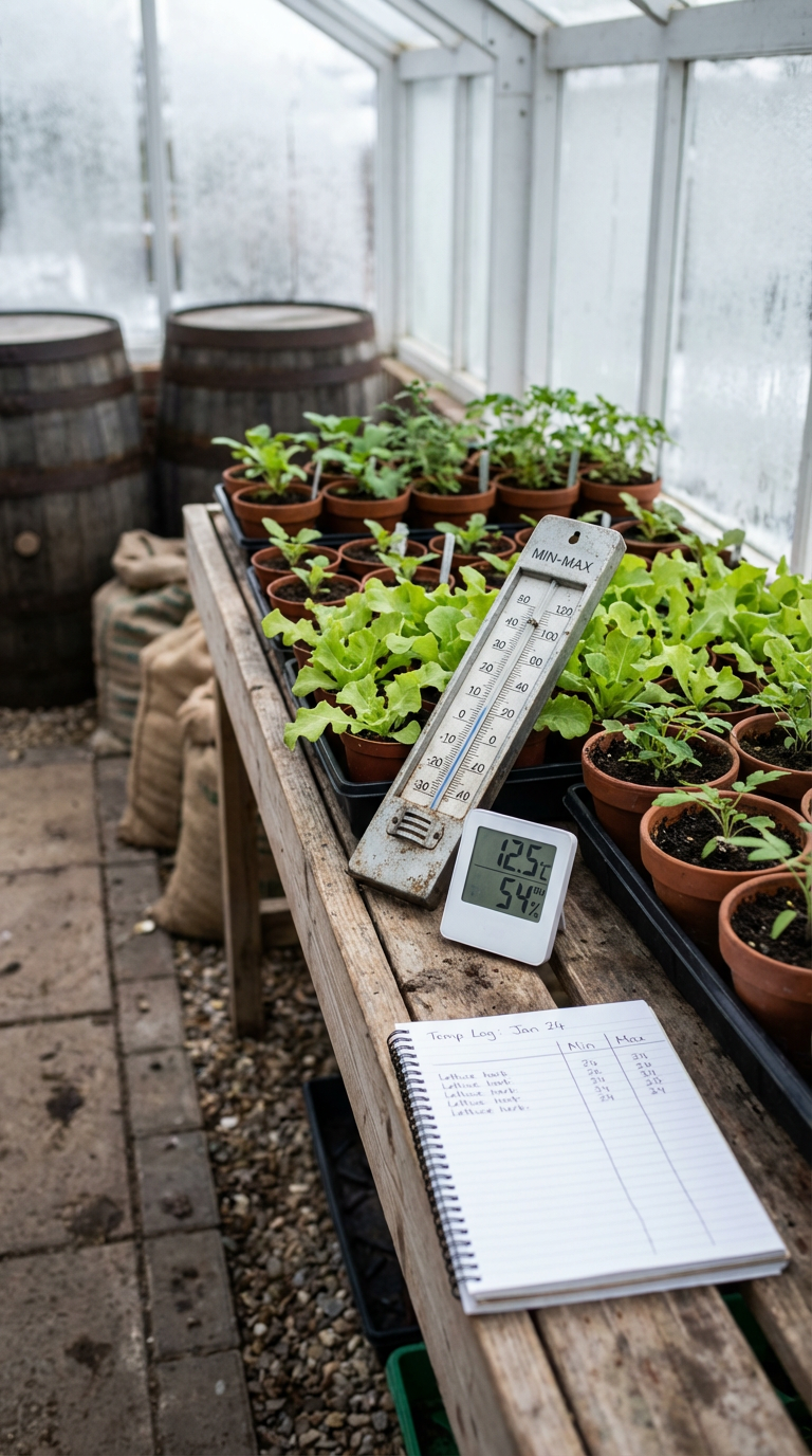 Heating a greenhouse in winter: Temperature monitoring