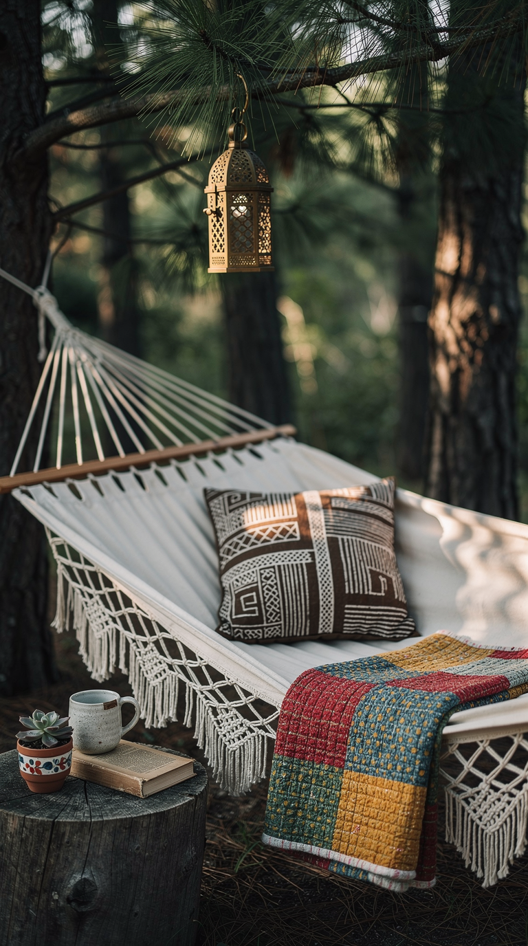 Hippie Garden Aesthetic: Cozy Reading Nook with hammock