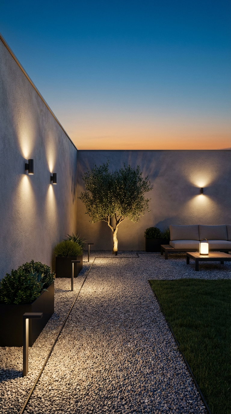 Modern courtyard garden: Lighting